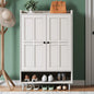 45'' Shoe Cabinet Storage for Entryway, 6-Tier Farmhouse Shoe Storage Cabinet with Cross Molding Doors and 3 Adjustable Shelves