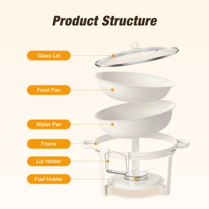 5QT Round Chafing Dishes Buffet Set with Glass Lid White Style Chafer Water Pan