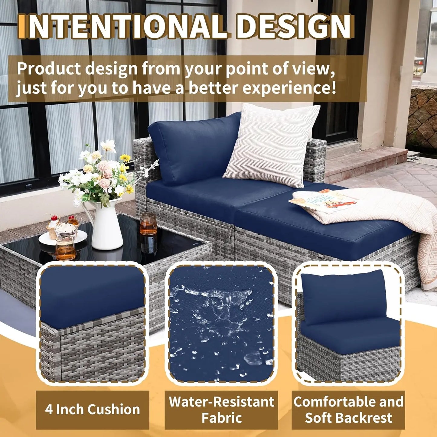 5 Piece Patio Furniture Set, Wicker