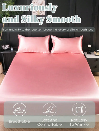 1pc Pink Satin Fitted Sheet