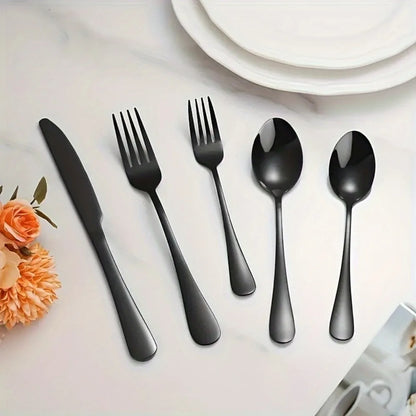 60pcs, Black Silverware Mirror Polished Cutlery Set