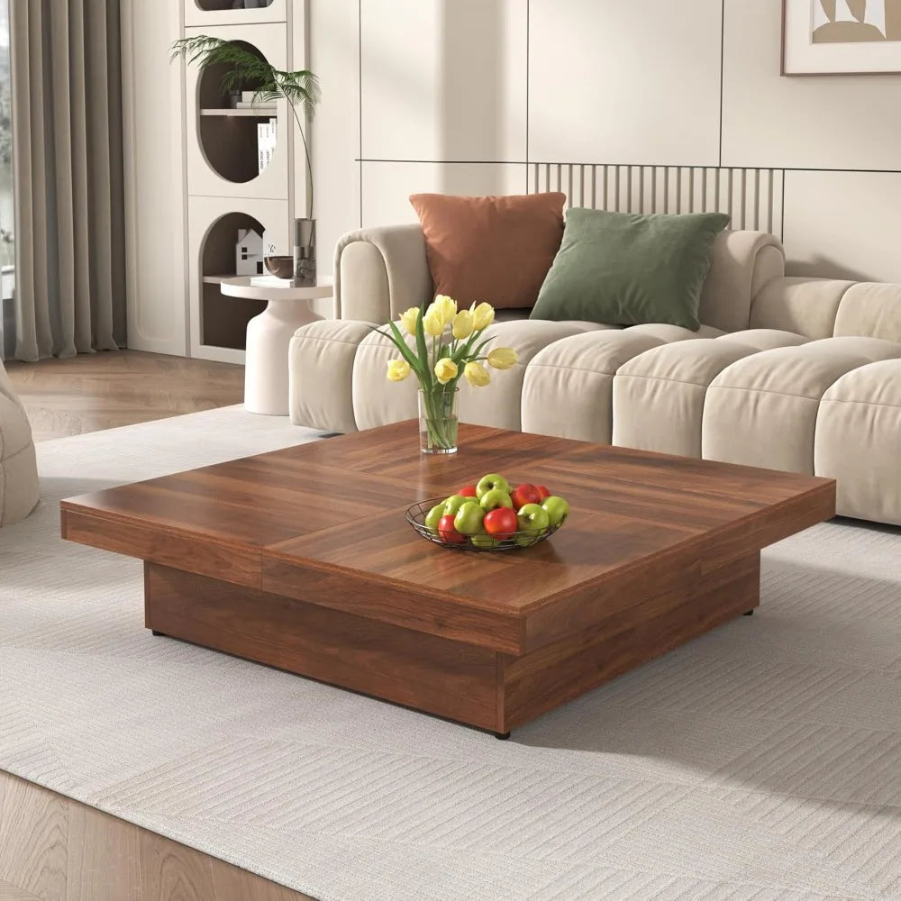 Square Marble Veneer Coffee Table with Sliding Top
