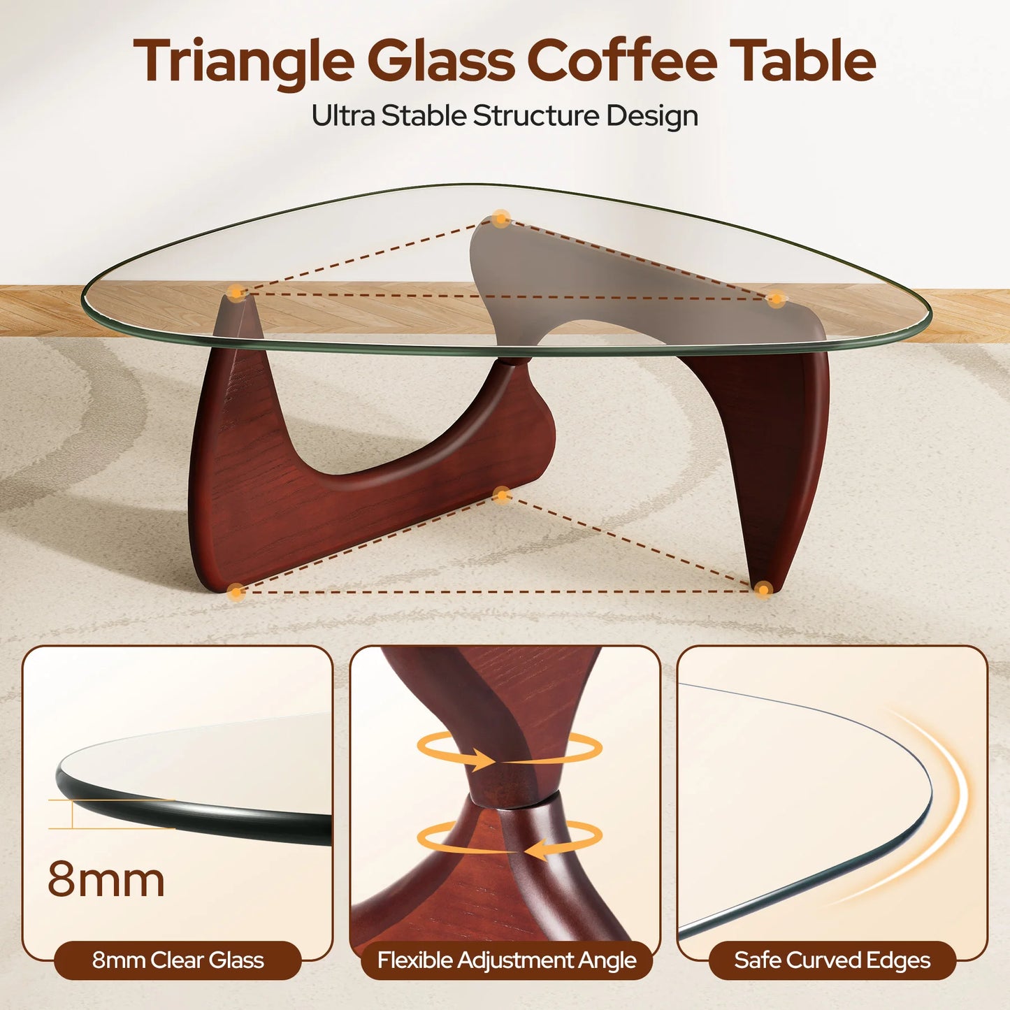 Mid Century Triangle Glass Coffee Table