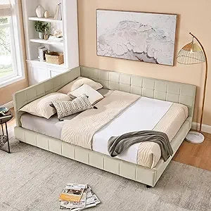 Queen Size Upholstered Corner Daybed, Modern L-Shaped