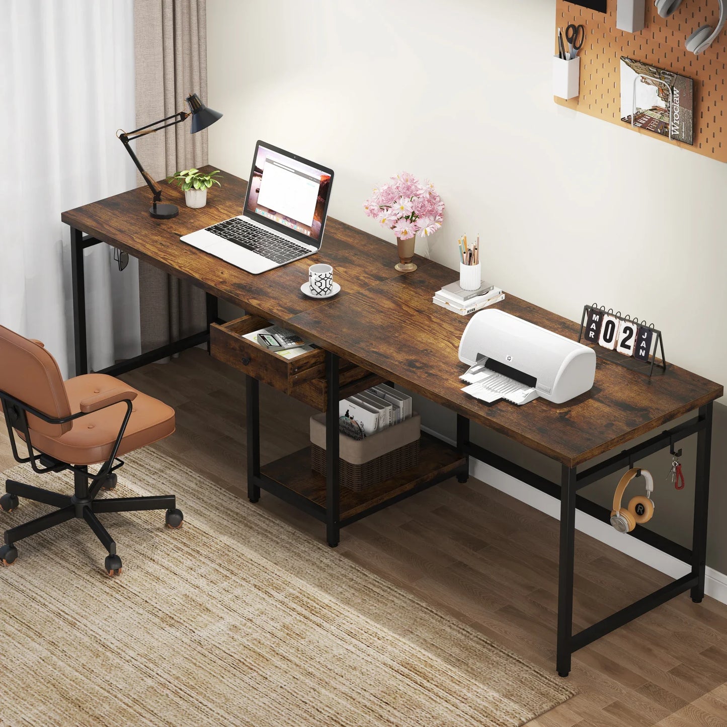 Tribesigns 78.74’’ Two Person Desk with 2 Drawers