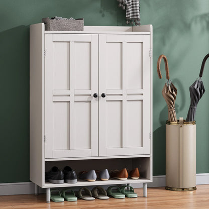 45'' Shoe Cabinet Storage for Entryway, 6-Tier Farmhouse Shoe Storage Cabinet with Cross Molding Doors and 3 Adjustable Shelves