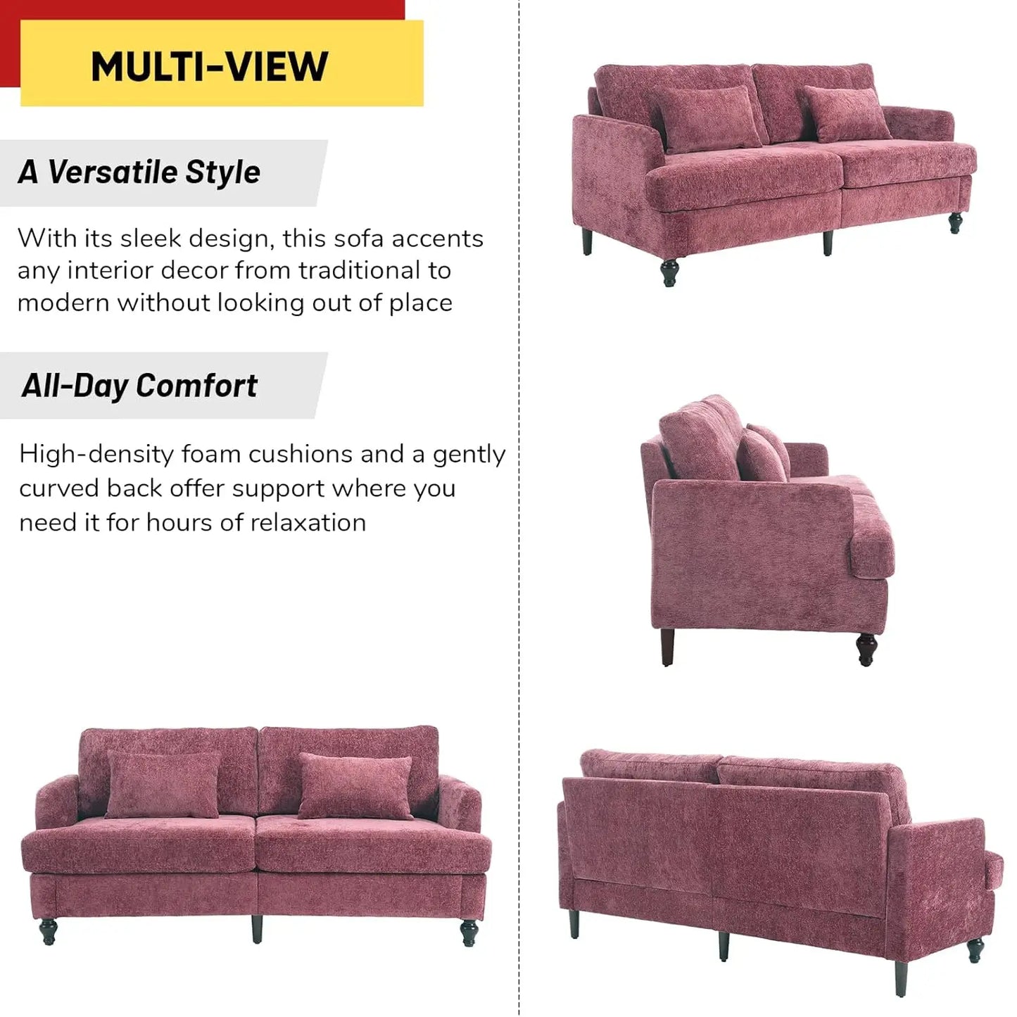 70 inch Loveseat Sofa, with Wood Legs