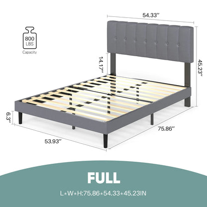 Wooden Solid Bed Frame with Fabric Upholstered
