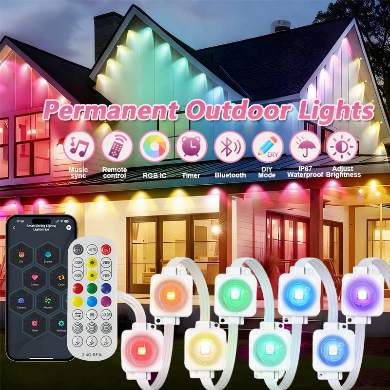 300FT Permanent Outdoor Lights Smart Eave Lights DIY Color Changing