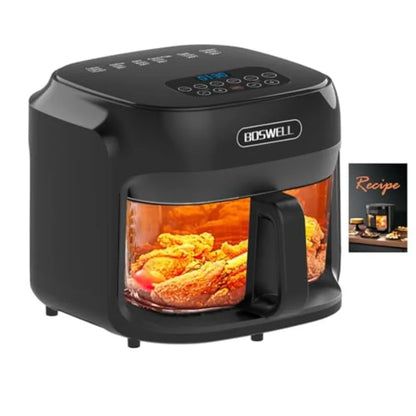 7.5QT Glass Air Fryer with Transparent Fry Bowl