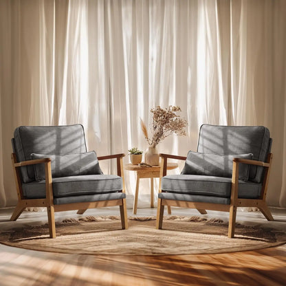Wide Accent Chair Set of 2,Upholstered Mid Century Modern with Pillow