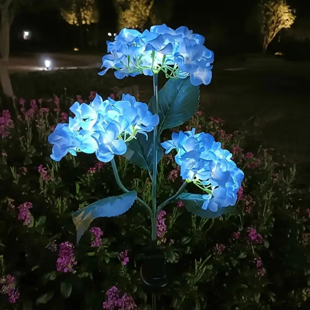 1PC Solar Hydrangea Lights With 3 Heads,LED Artificial Flower Lights,