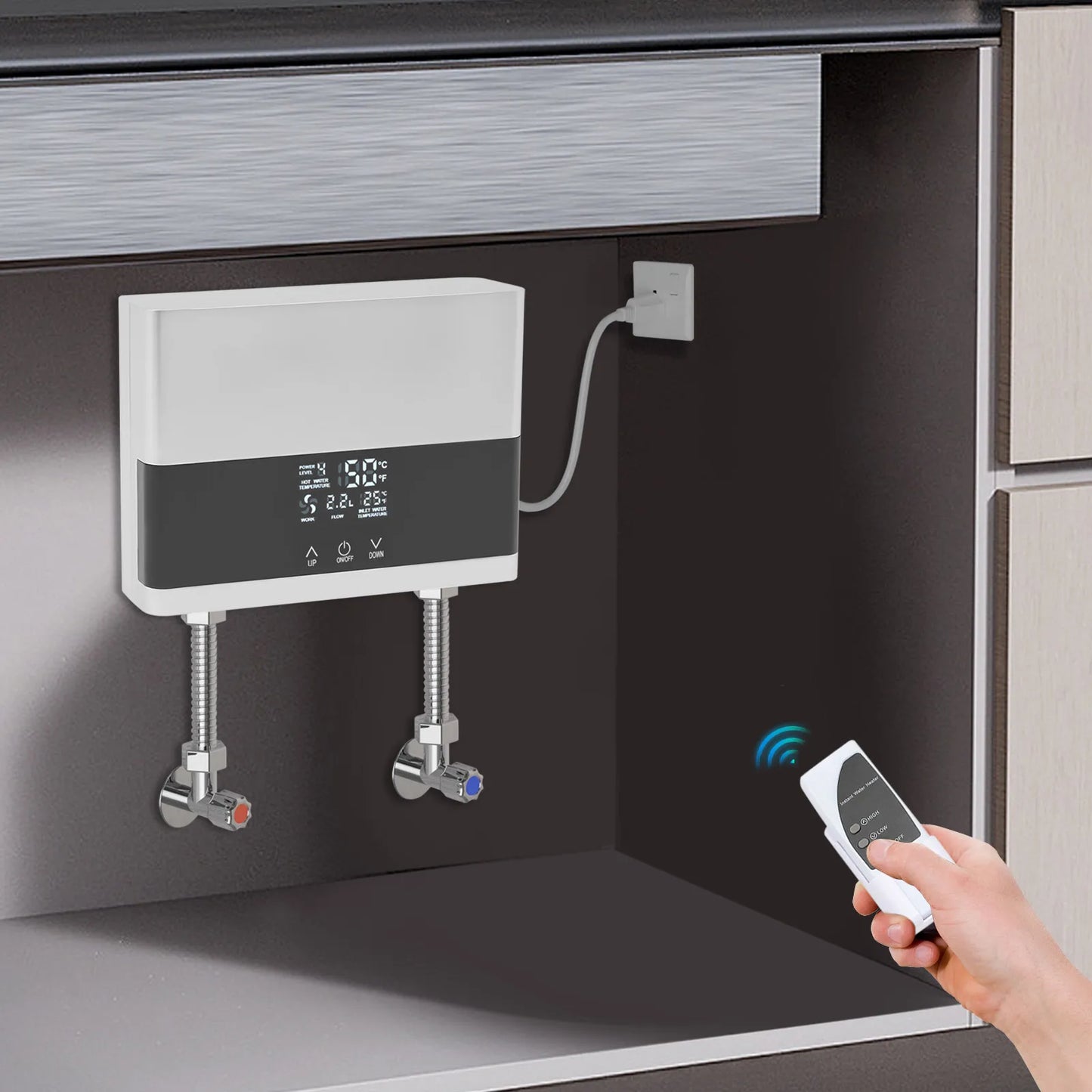 110V 4000W Mini Electric Water Heater,Silver/Gold, ABS