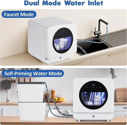 Countertop Port Mini Dishwasher with 6 Washing Programs, LED Light