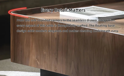 35.43" Luxury Walnut Wood Square Coffee Table, 
 Storage