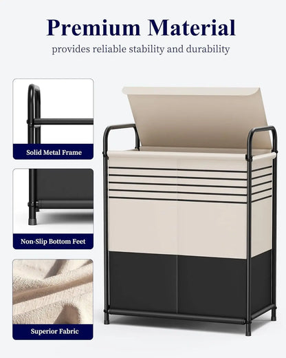 Double-Section Laundry Basket with Lid & Removable Bags, 120L Portable Hamper for Bedroom, Bathroom, Dorm