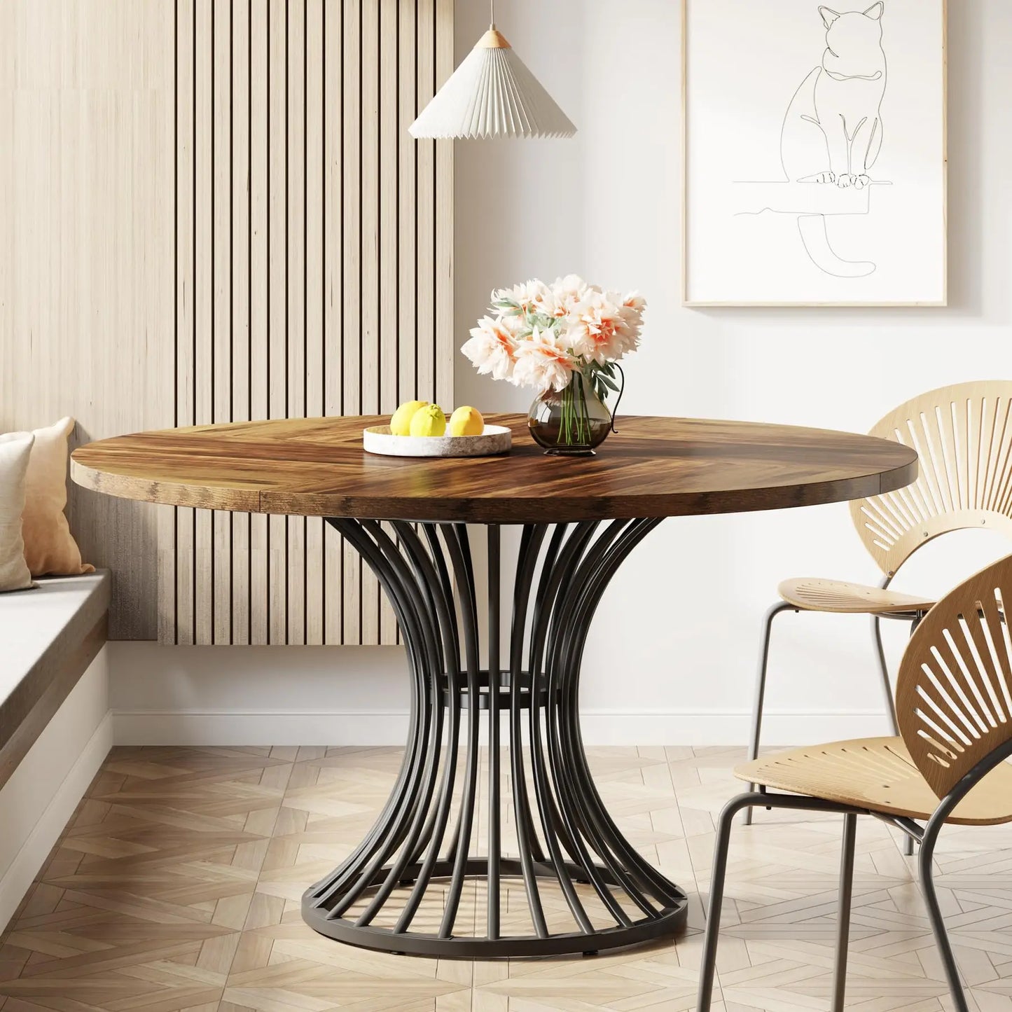Round Dining Table for 4-6 People, 47-Inch