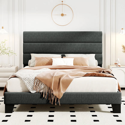 Bed Frame with Headboard, Fabric Platform Bed