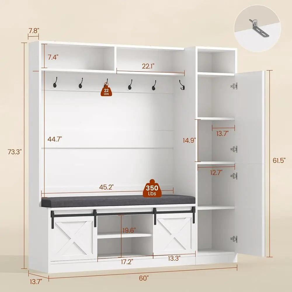 Hall Tree with Bench and Shoe Storage, Entryway Coat Rack