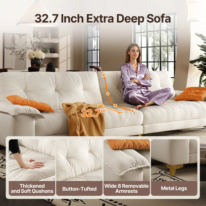 104.7" sectional Couch, mid-Century Modern 4-Seater