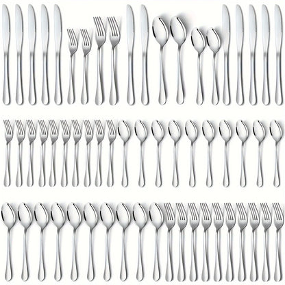 60pcs, Black Silverware Mirror Polished Cutlery Set