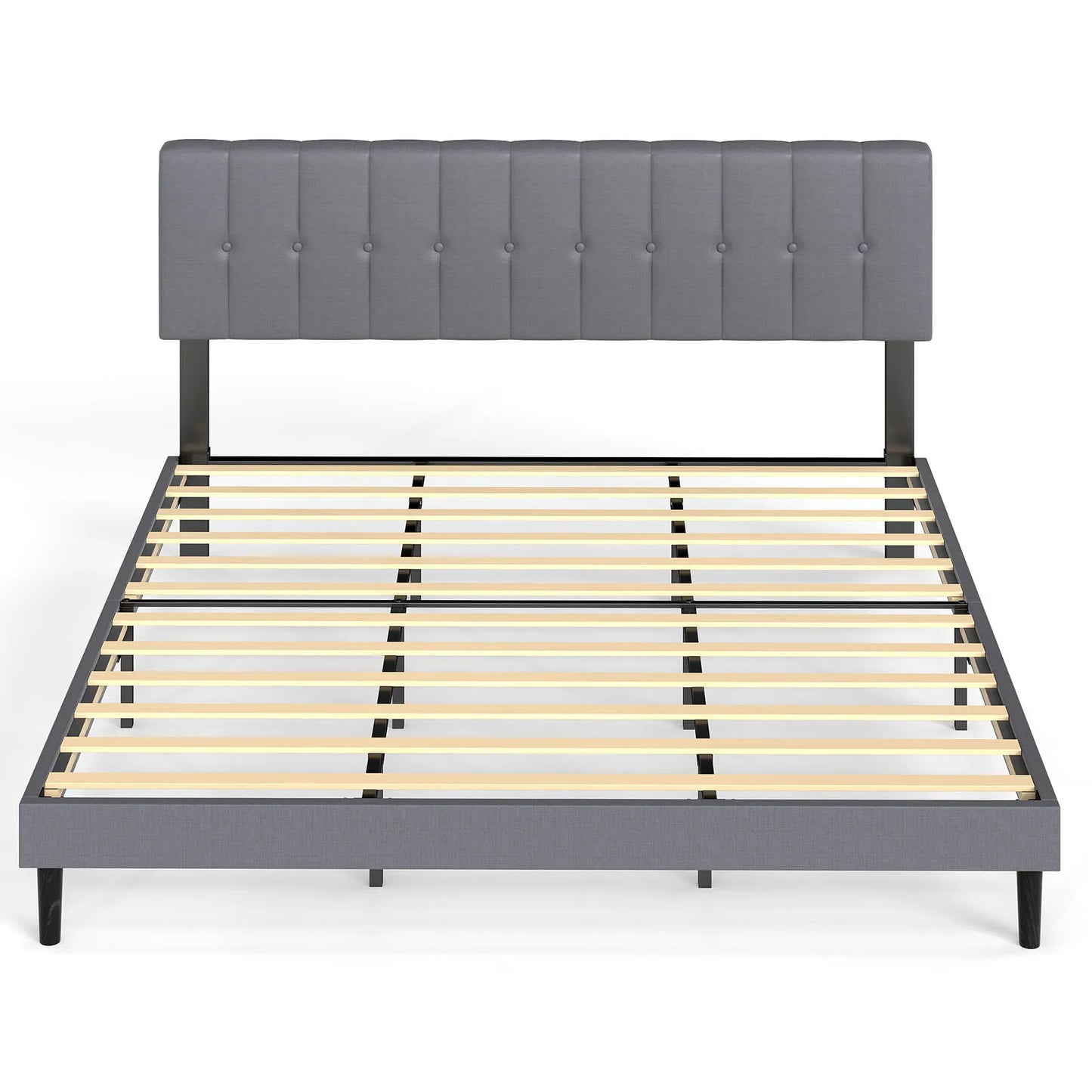 Wooden Solid Bed Frame with Fabric Upholstered
