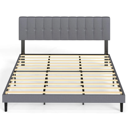 Wooden Solid Bed Frame with Fabric Upholstered