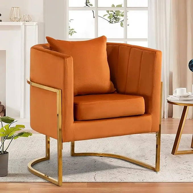 Mid-Century Velvet Accent Chair with Barrel Arms