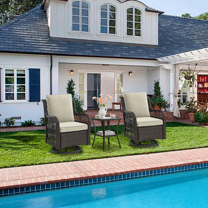 3-Piece Wicker Swivel Rocking Patio Set, 2 Chairs & Glass Table,