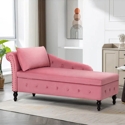 Velvet Chaise Lounge with Left Armrest, Lumbar Pillow Modern