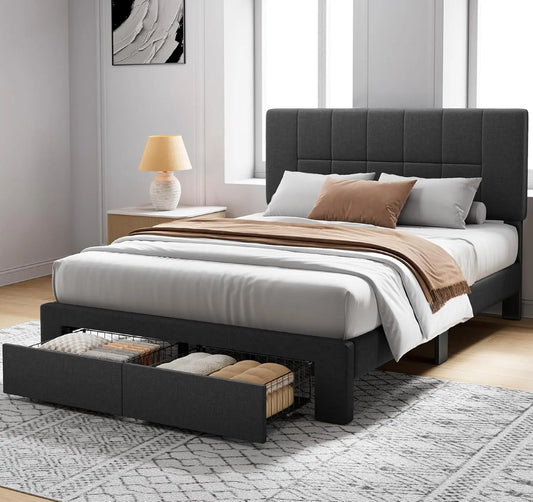 Queen Bed Frame with 2 Storage Drawers