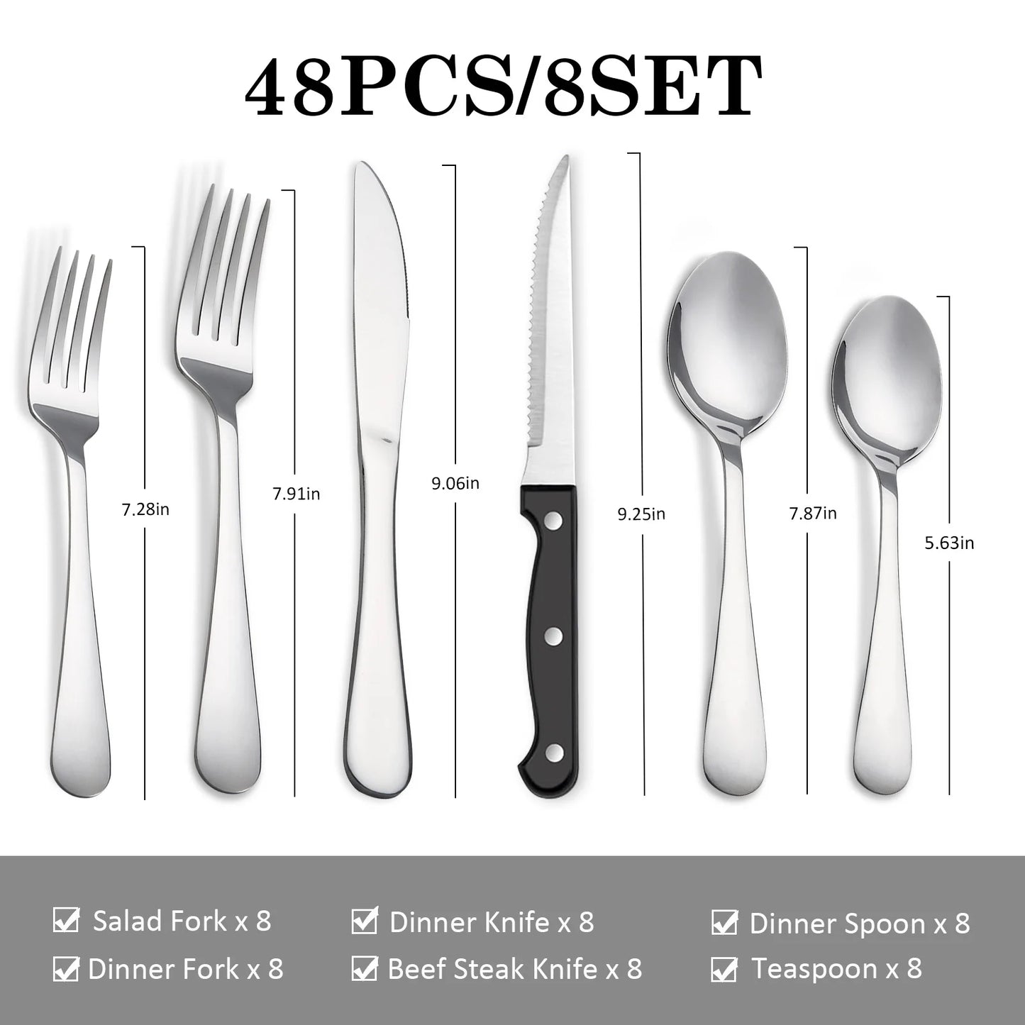 48PCS Flatware Set, High Quality Construction
