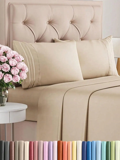 4PCS Cooling Luxury Bedding Set, Embroidered Pillowcases