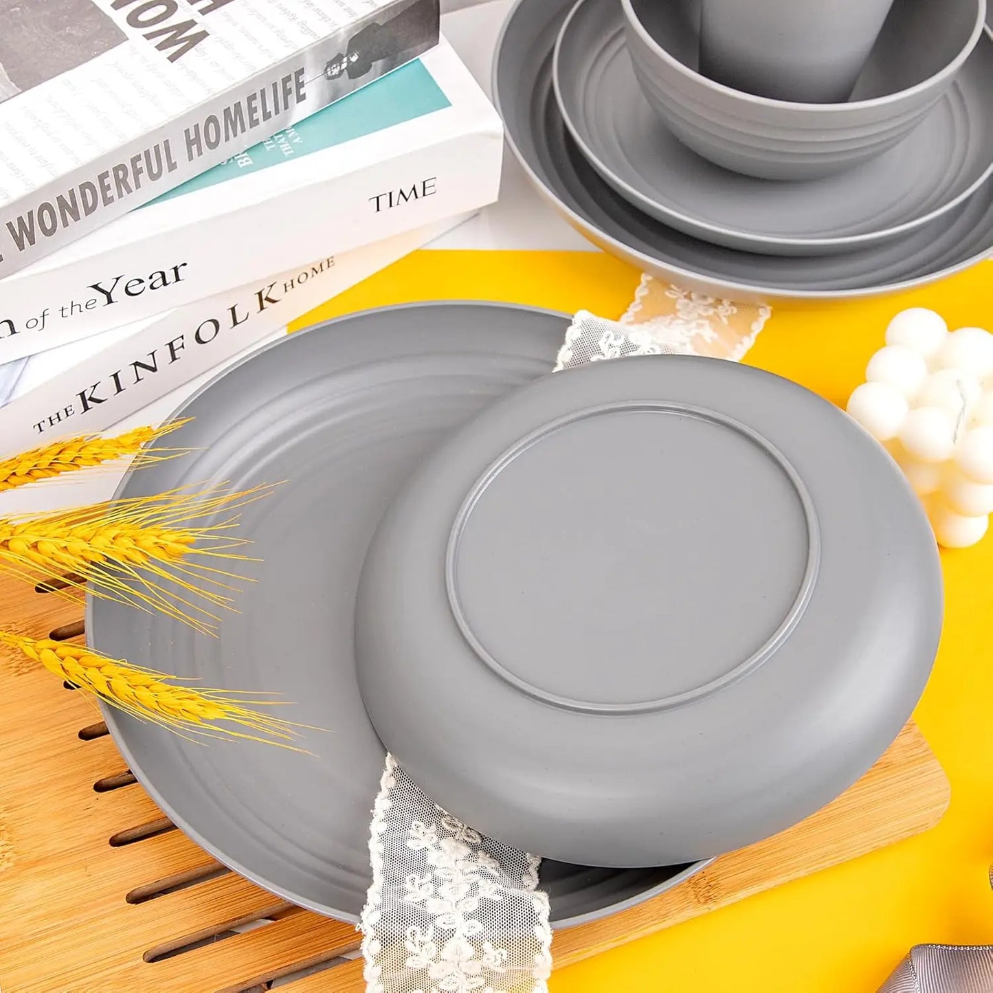 48 Pcs Grey Plastic Dinnerware Set for 12 Guests
