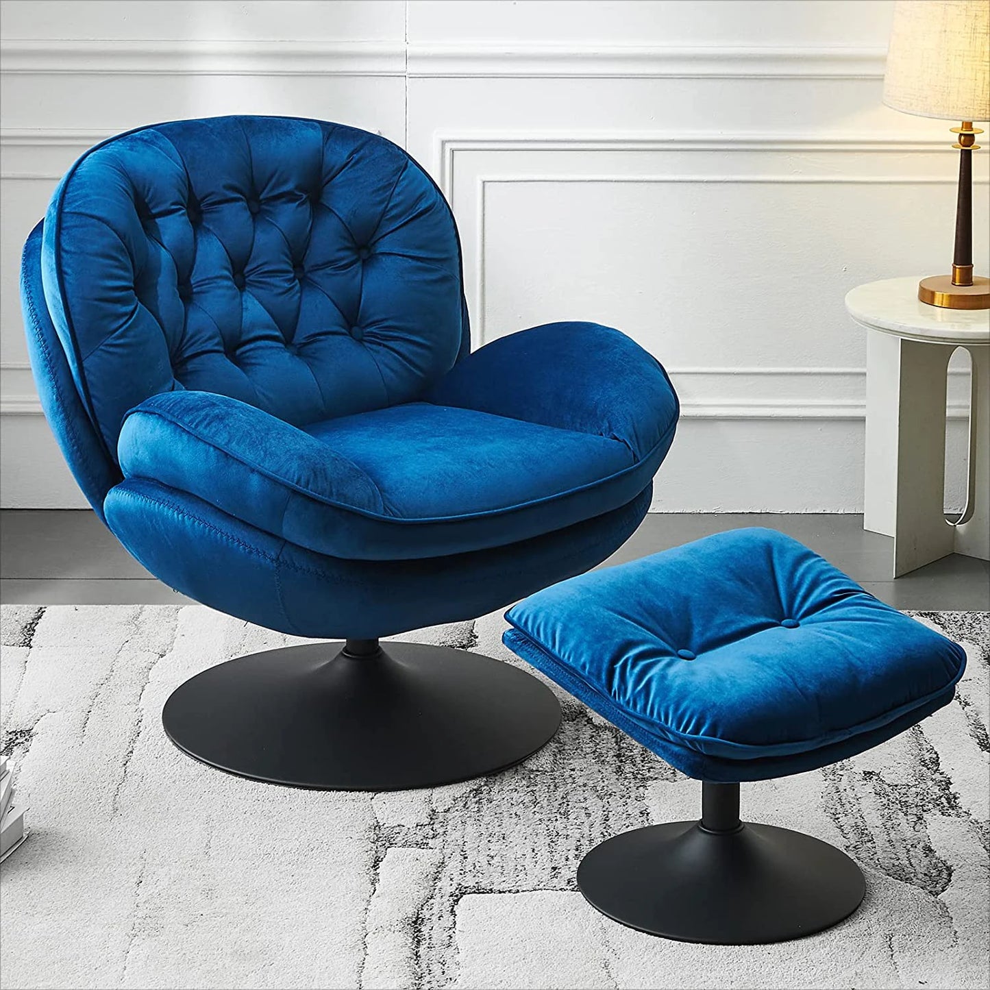 Velvet Swivel Armchair Set with Ottoman, Accent Chair