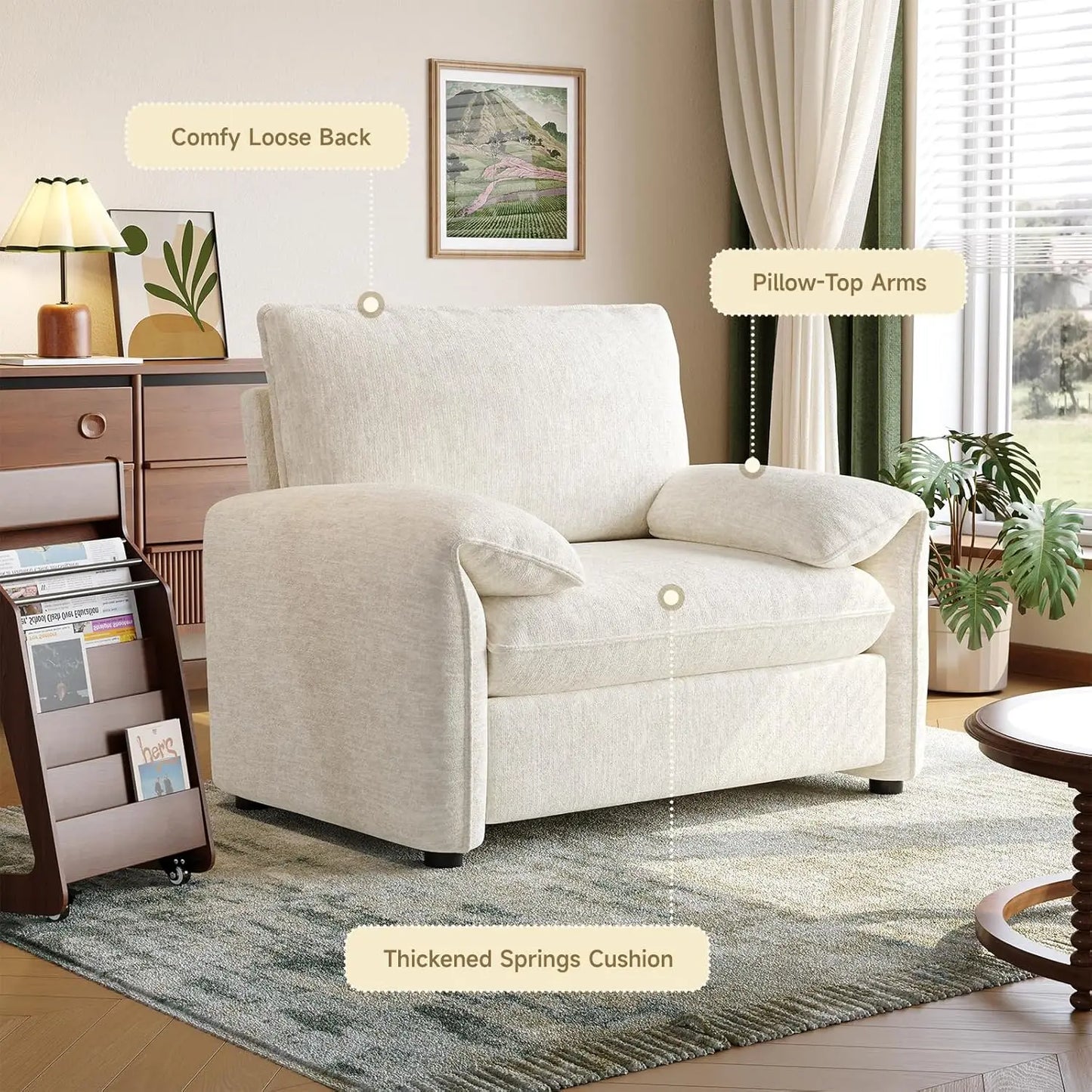 Oversized Accent Chair, 41 Inch Chenille Fabric Armchair