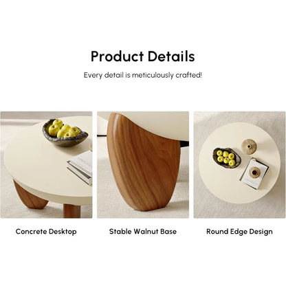 Round Concrete Coffee Table with Premium Walnut Ash Wood Legs