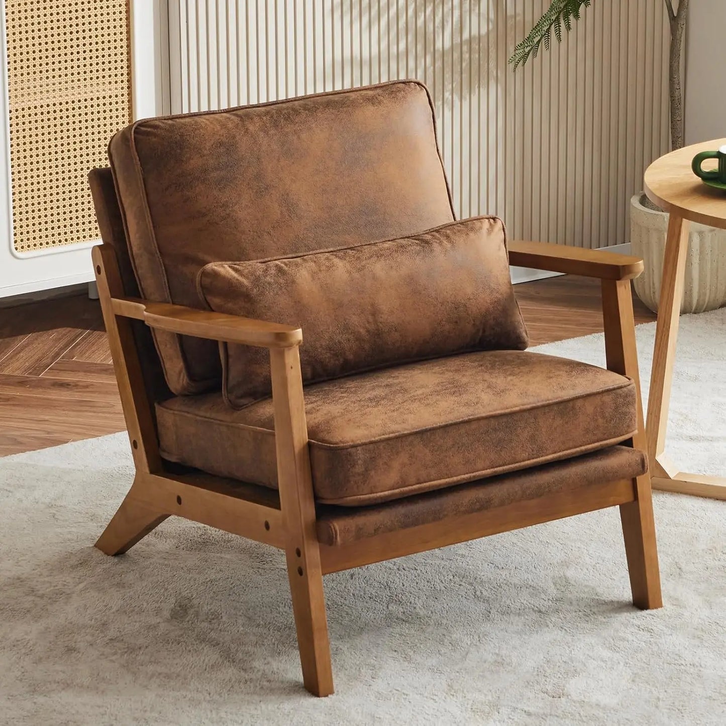 Wide Accent Chair Set of 2,Upholstered Mid Century Modern with Pillow