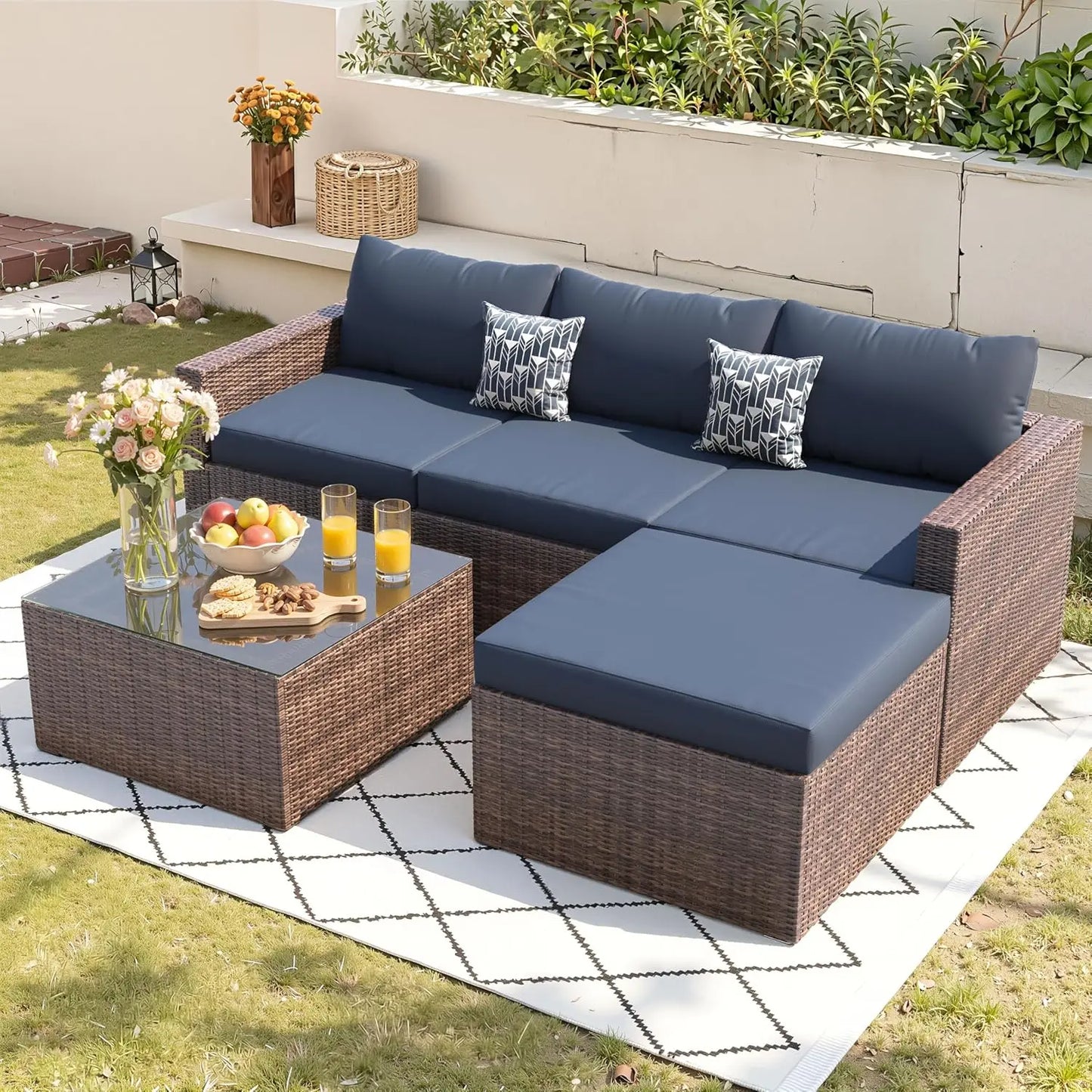 5 Piece Patio Furniture Set, Wicker
