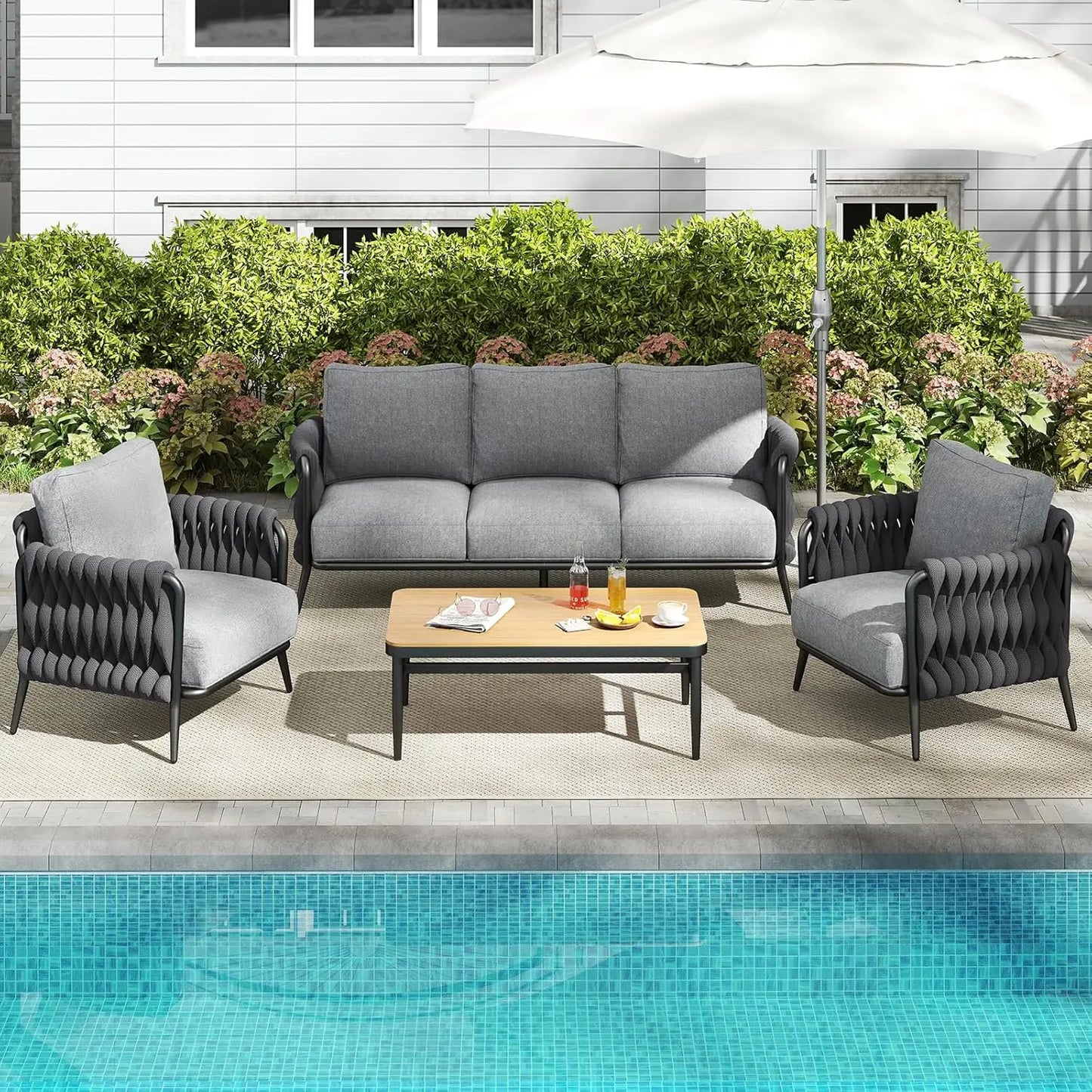 Outdoor Patio Furniture Set 6-Piece, Outdoor 5-Seat Sofa with Coffee Table,