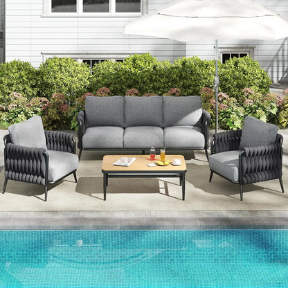 Outdoor Patio Furniture Set 6-Piece, Outdoor 5-Seat Sofa with Coffee Table,