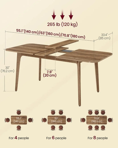 Dining Table for 4/6/8 People, Honey Brown Finish
