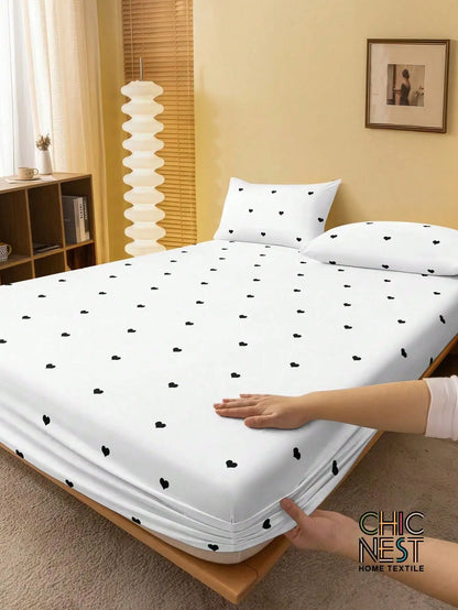 Black Heart Print Fitted Sheet