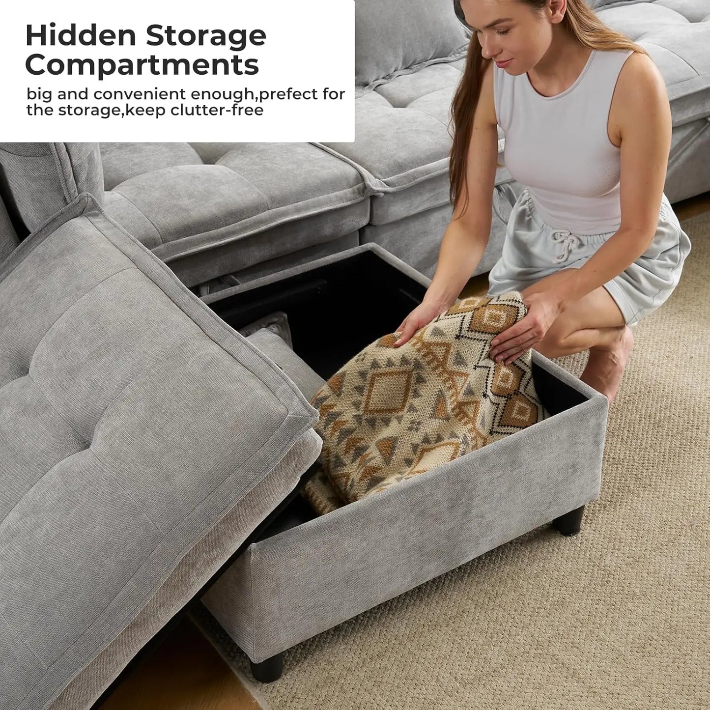 133' U-Shaped Modern Sofa Oversized L-Shaped Sectional