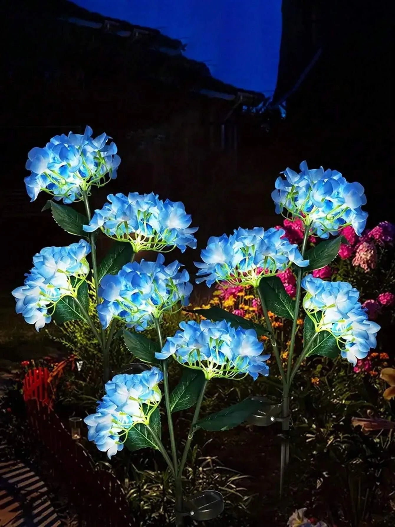 1PC Solar Hydrangea Lights With 3 Heads,LED Artificial Flower Lights,