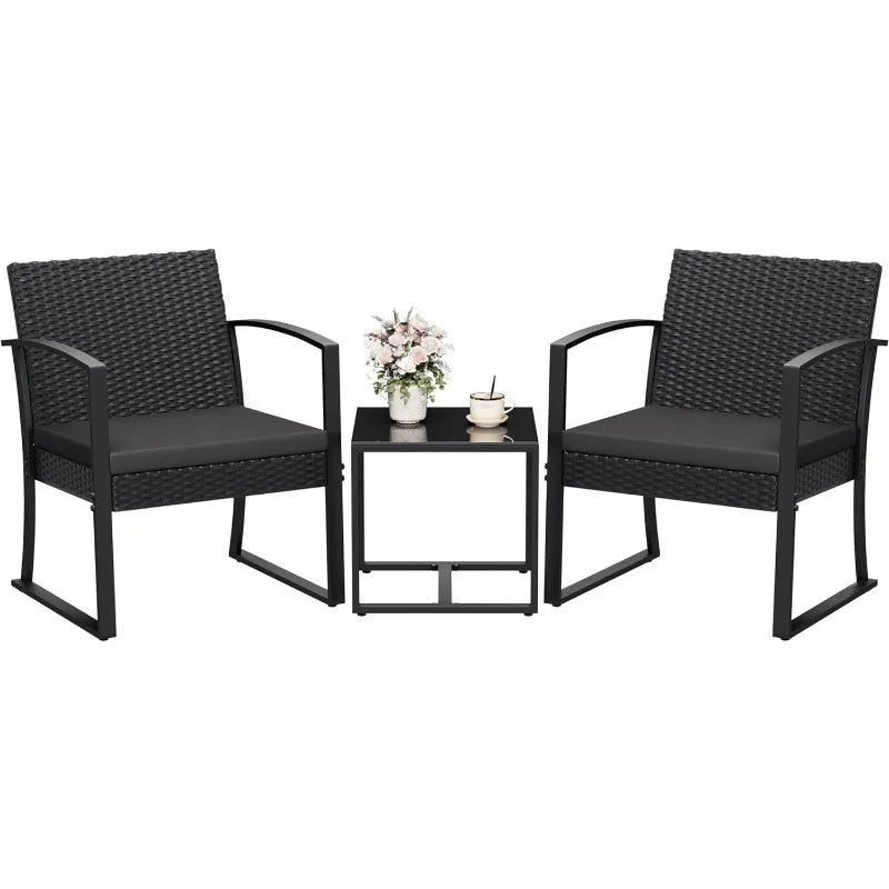 Resin 3 Pieces Patio Furniture Set, with Glass Table