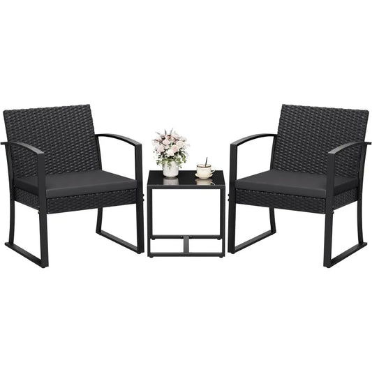 Resin 3 Pieces Patio Furniture Set, with Glass Table