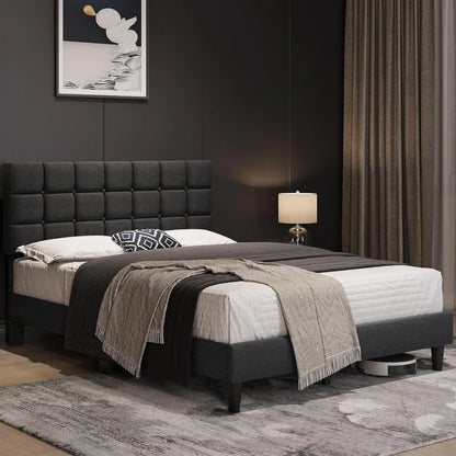 Upholstered Bed Frame, Modern Queen Bed Platform