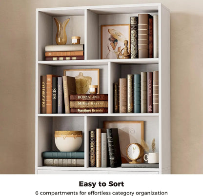 70.9 inch Tall Bookcase with Drawers & Doors, Cube Bookshelves