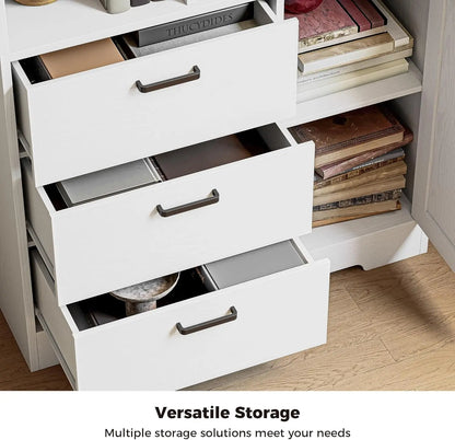 70.9 inch Tall Bookcase with Drawers & Doors, Cube Bookshelves